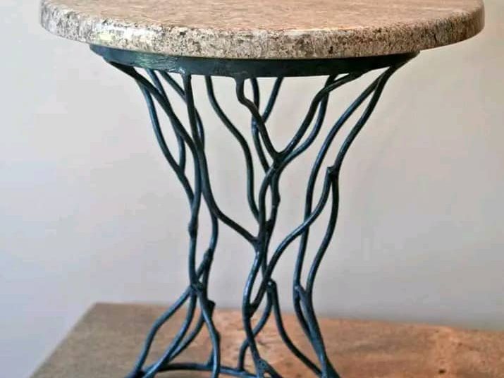 Custom steel and stone occasional table by The Classic Forge